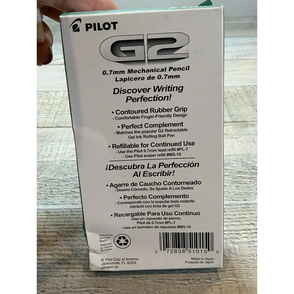 Pilot G2 Mechanical Pencils 0.7mm Black Rubber Grip Box of 8 Made in Japan